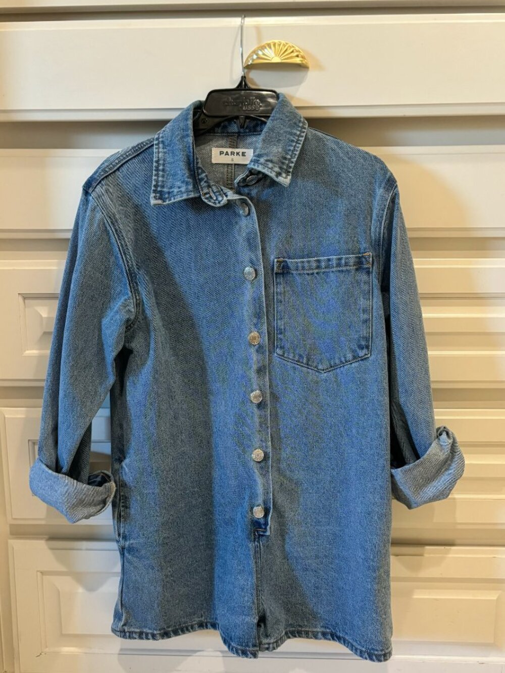 Parke Light Wash Long Sleeve Denim Romper Size Small
